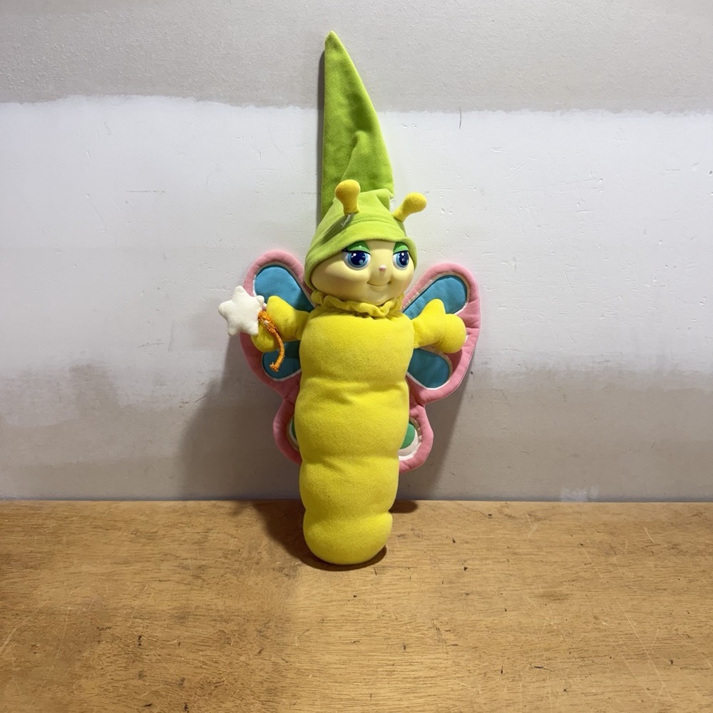Vintage 1985 Hasbro Glo Butterfly Gloworm Plush Toy No Light Bulb Yellow Pink